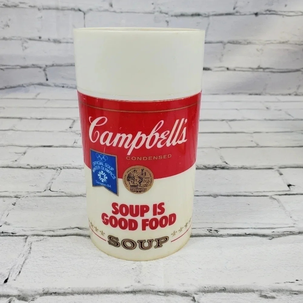 1984 SARAVEJO WINTER OLYMPICS CAMPBELLS SOUP THERMOS- Vintage Collectable CBS13